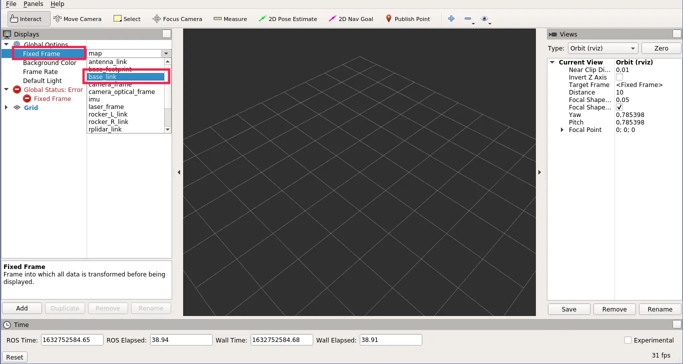 Setting base_link in RViz